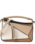 Calfskin Mini Woven Puzzle Bag Beige White