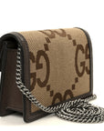 Monogram Jumbo GG Textured Dollar Calfskin Super Mini Dionysus Shoulder Bag Camel Ebony New Acero