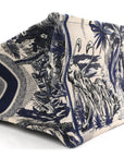 Canvas Embroidered Large Palm Tree Toile De Jouy Book Tote Blue