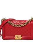 Lambskin Quilted Medium Boy Flap Red