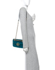 Velvet Matelasse Mini GG Marmont Shoulder Bag Pavone Cyan