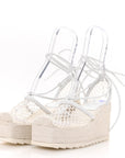 Mesh Lambskin Sporty Web Stretch Ankle Tie Espadrilles 37 Optic White