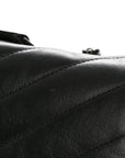 Calfskin Y Quilted Monogram Large Loulou Chain Satchel Black