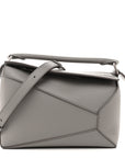 Soft Grained Calfskin Small Puzzle Edge Bag Pearl Grey