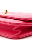 Lambskin Quilted Trendy CC Wallet On Chain WOC Dark Pink