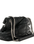 Lambskin Quilted Medium Loulou Puffer Monogram Chain Satchel Black