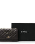Lambskin Quilted Trendy CC Wallet On Chain WOC Dark Brown