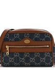 New Denim GG Monogram Dollar Calfskin Mini Ophidia Shoulder Bag Blue Tea Cuir Epilog