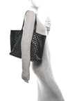 Tessuto Nylon Calfskin Grommet Tote Black