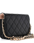 Lambskin Quilted Mini Wallet on Chain WOC Black Pink