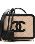 Caviar Quilted Small CC Filigree Vanity Case Beige Black
