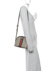 GG Supreme Monogram Textured Dollar Calfskin Web Small Ophidia Dome Shoulder Bag Beige Ebony New Acero