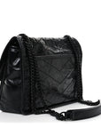 Crinkled Calfskin Matelasse Monogram Baby Niki Chain Satchel Black