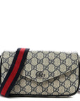 GG Supreme Monogram Textured Dollar Calfskin Web Mini Ophidia Envelope Shoulder Bag Beige Blue