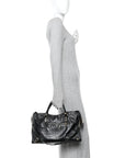 Calfskin Crocodile Embossed Giant 12 Gold Hardware City Black
