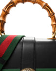 Calfskin Bamboo Web Large Dionysus Top Handle Bag Black Bright Evergreen Hibiscus Red