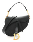Grained Calfskin Mini Saddle Bag With Strap Black
