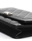 Patent Calfskin Quilted Boy Wallet On Chain WOC Black