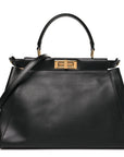 Vitello Morgan Shiny Nappa Medium Peekaboo Iconic Satchel Black Rosa Plaster