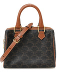 Triomphe Canvas Calfskin Small Boston Bag Tan
