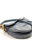 Oblique Embroidered Saddle Bag Denim Blue