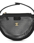 Mesh Shiny Lambskin Pouch Hobo Black