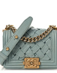 Lambskin Woven Mini Chateau Boy Flap Light Blue