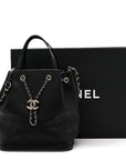 Calfskin Stitched Chain Top Handle Bucket Bag Black