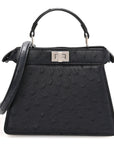 Ostrich Shiny Nappa Petite Peekaboo I SEE U Satchel Dark Blue
