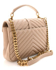 Sheepskin Matelasse Chevron Monogram Medium College Bag Dark Beige