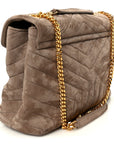 Suede Y Quilted Monogram Medium Loulou Chain Satchel Taupe
