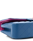 Lambskin Quilted Medium Double Flap Blue Pink