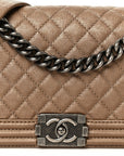 Metallic Calfskin Quilted Medium Boy Flap Taupe