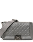 Metallic Lambskin Stingray Quilted Medium Boy Flap Silver