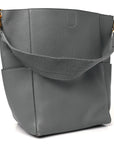 Soft Grained Calfskin Sangle Bucket Bag Grey