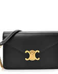 Shiny Calfskin Triomphe Margo Wallet on Chain Black
