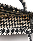 Canvas Macro Houndstooth Embroidered Medium Book Tote Black White