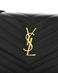 Grain De Poudre Matelasse Chevron Monogram Envelope Chain Wallet Black