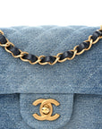 Washed Denim Quilted Mini Rectangular Flap Blue