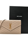 Grain De Poudre Matelasse Chevron Monogram Envelope Chain Wallet Dark Beige