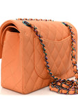 Caviar Quilted Rainbow CC Small Double Flap Orange