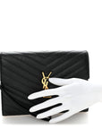 Grain De Poudre Matelasse Chevron Monogram Envelope Clutch Black