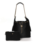 Washed Denim Quilted Medium CHNL 25 Handbag Black