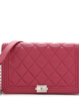 Lambskin Quilted Boy Wallet On Chain WOC Dark Fuchsia
