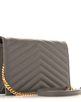 Grain De Poudre Matelasse Chevron Monogram Envelope Chain Wallet Fog