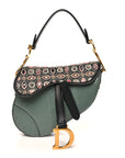 Beaded Calfskin Snakeskin Mini Saddle Bag Green