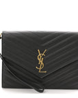 Grain De Poudre Matelasse Chevron Monogram Envelope Clutch Black