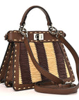 Cuoio Romano Raffia Woven Petite Peekaboo I SEE U Satchel Natural Gianduia