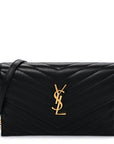 Lambskin Matelasse Chevron Monogram Envelope Chain Wallet Black