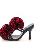 Calfskin Pom Slide Sandals 36 Navy Red